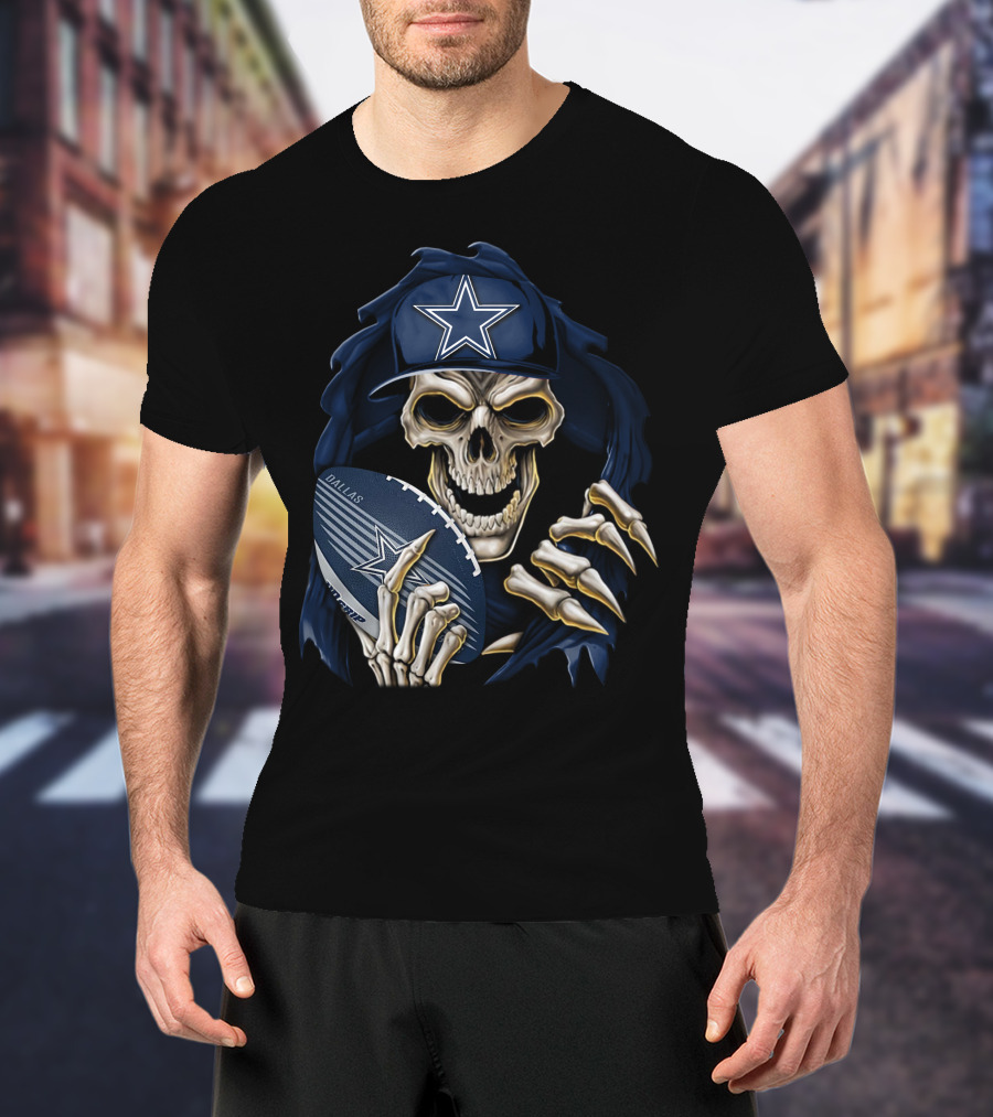 Skullbong Dallas Cowboys Skeleton Holding Football With Star T-Shirt