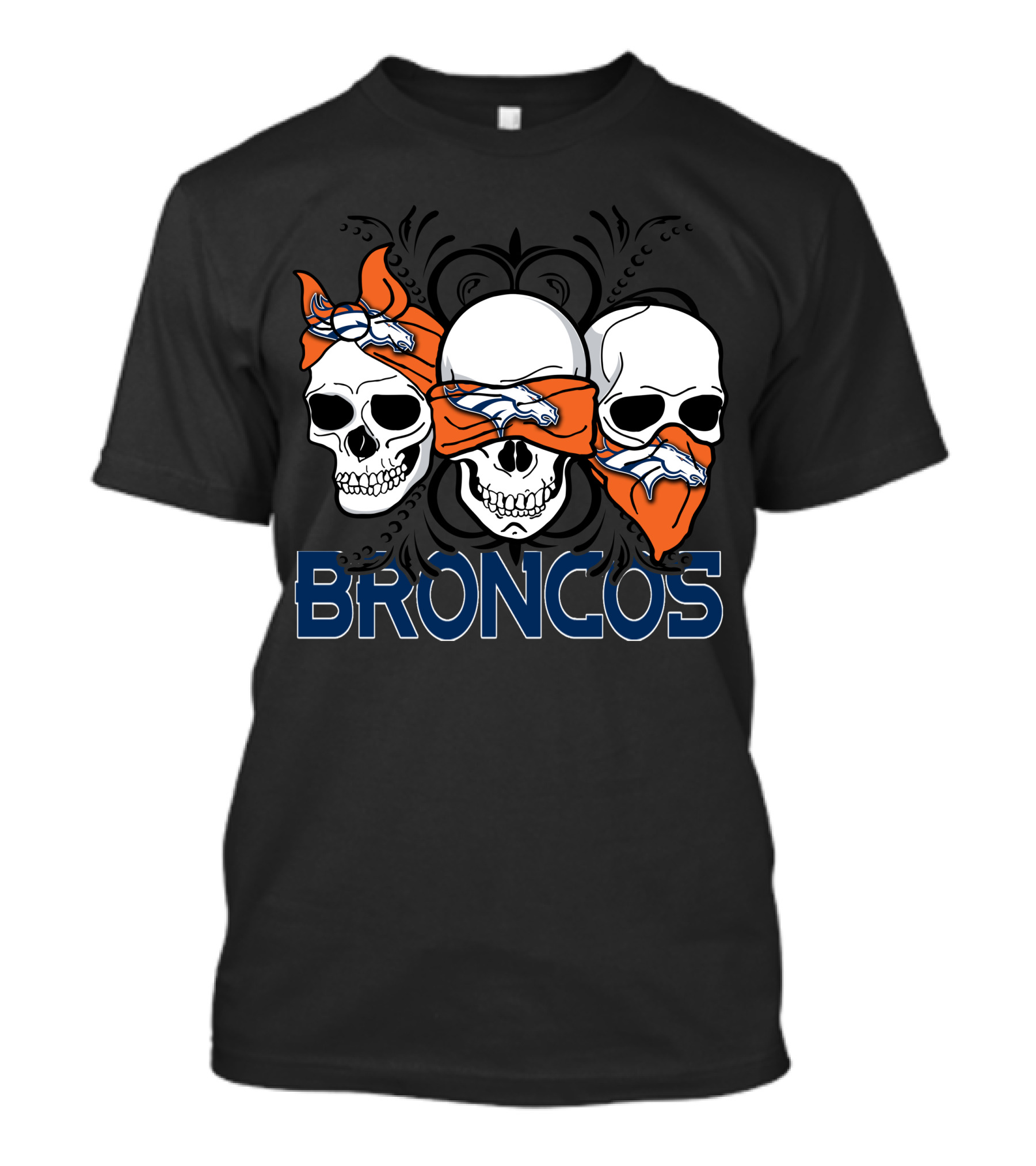 Broncos Three Skulls With Orange Bandanas T-Shirt