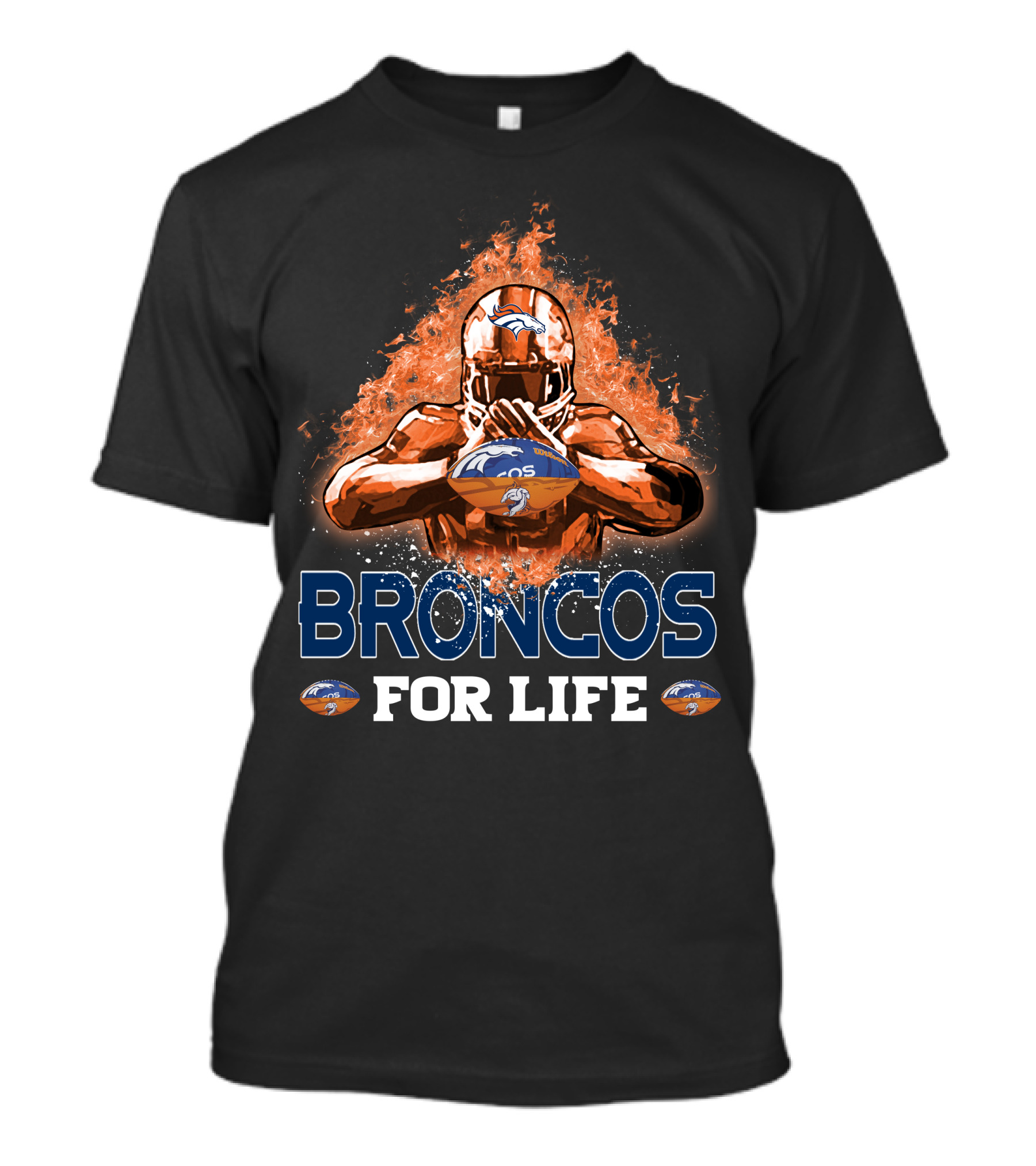 BRONCOS FOR LIFE DENVER BRONCOS FOOTBALL FLAMES T-Shirt