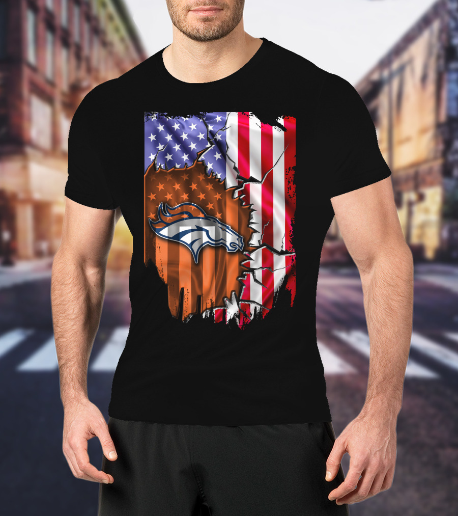 American Flag Denver Broncos Logo Explosion T-Shirt