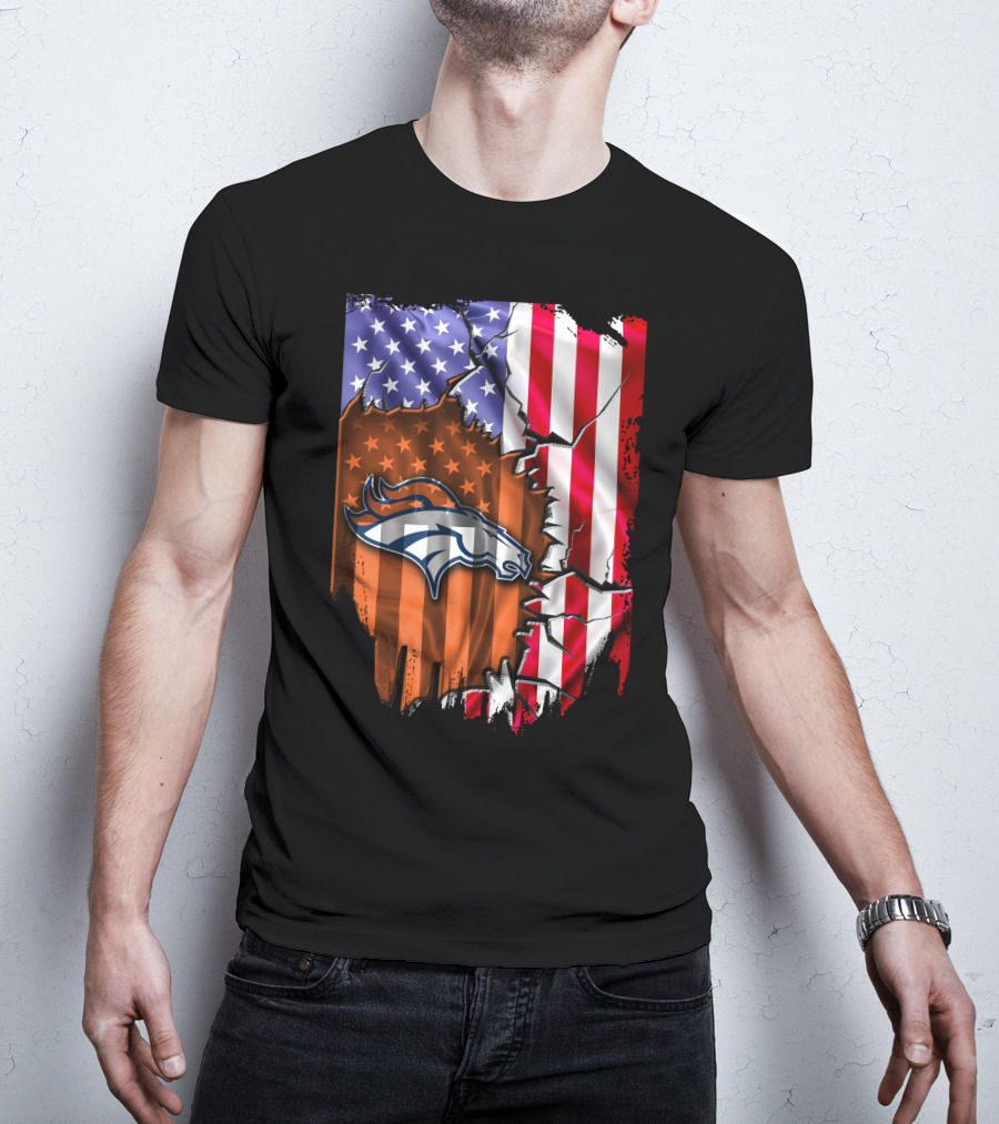 American Flag Denver Broncos Logo Explosion T-Shirt