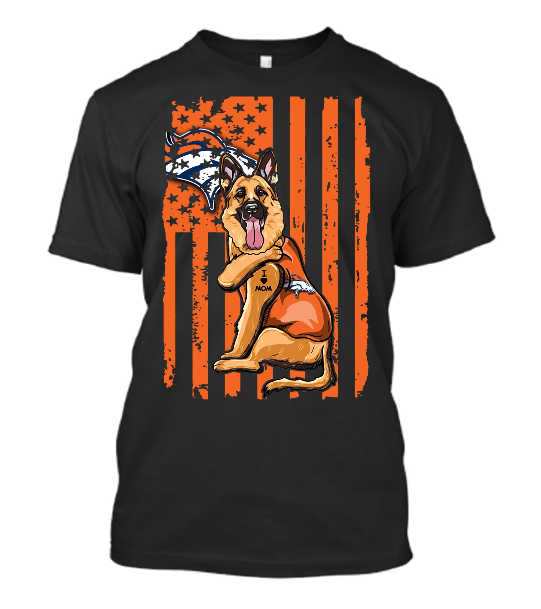 German Shepherd I Love Mom Denver Broncos Flag T-Shirt