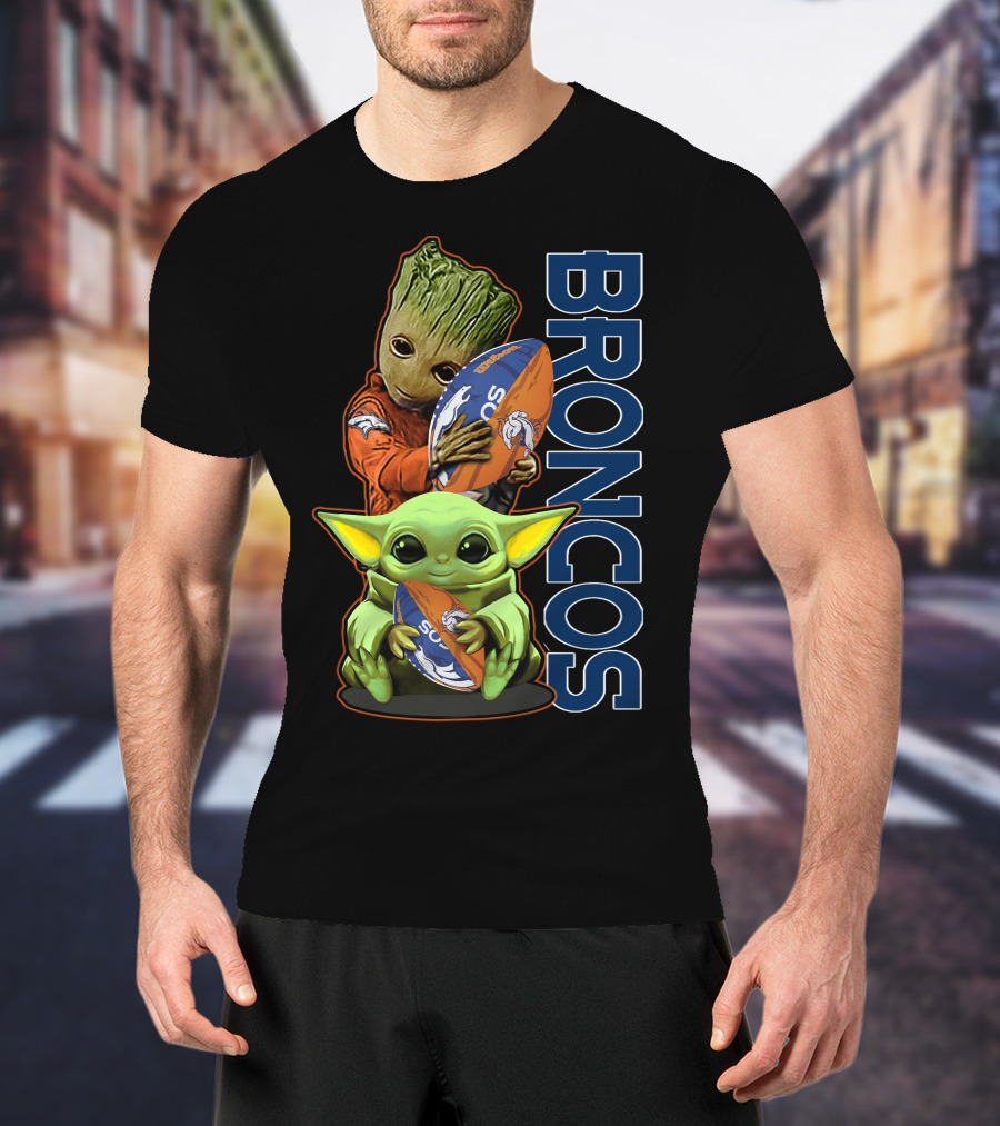 Groot Baby Yoda Denver Broncos Football Fan T-Shirt