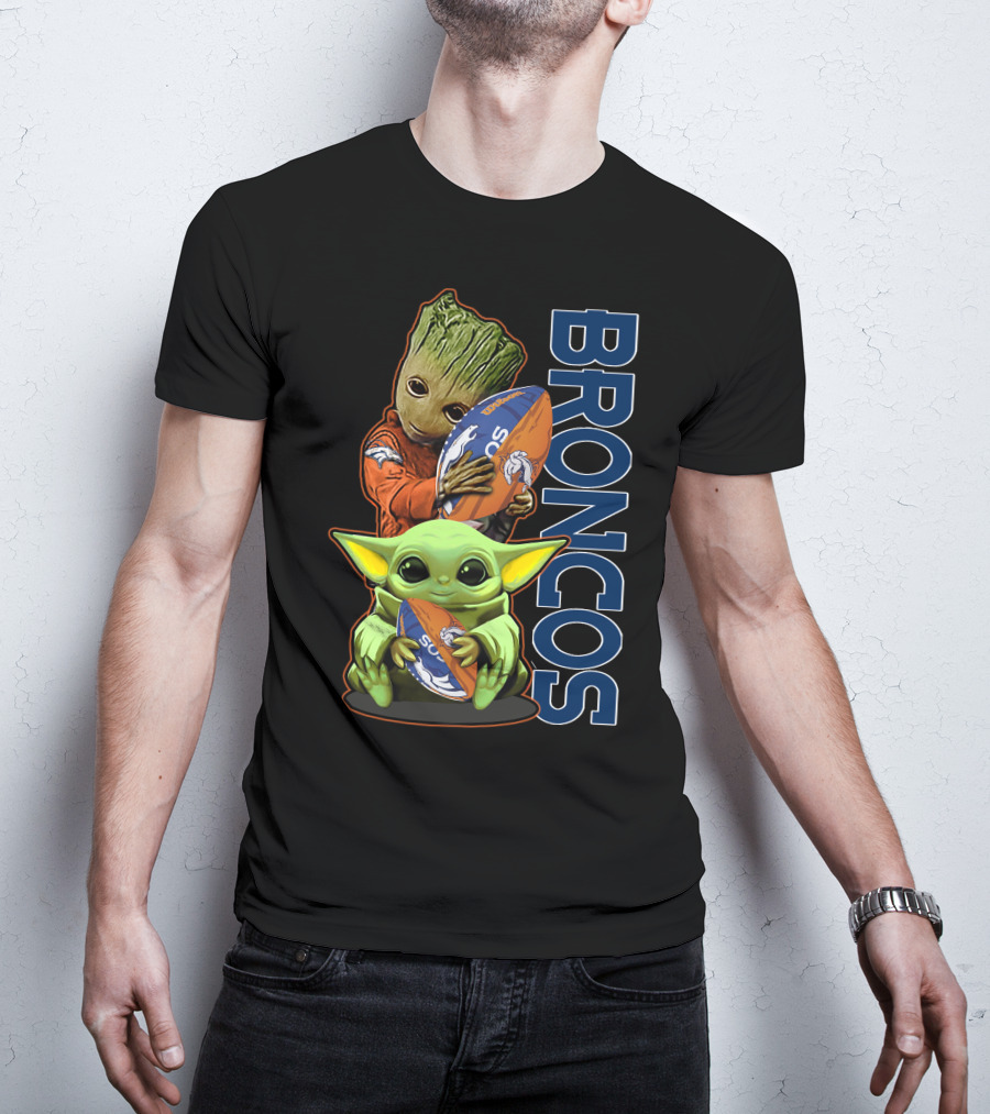 Groot Baby Yoda Denver Broncos Football Fan T-Shirt
