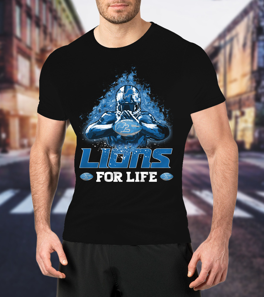 Lions For Life Detroit Football Player With Ball T-Shirt