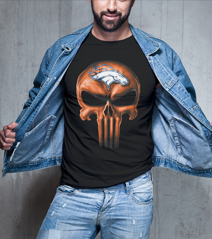 Skull Denver Broncos Logo Fusion T-Shirt
