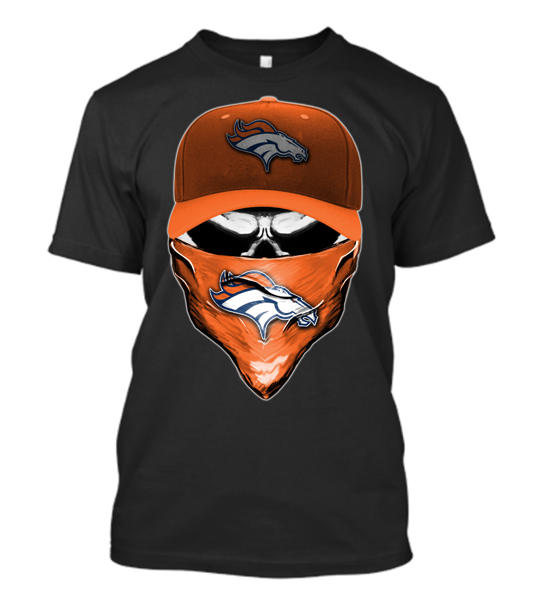 Denver Broncos Skull Cap And Bandana NFL Fan Gear T-Shirt