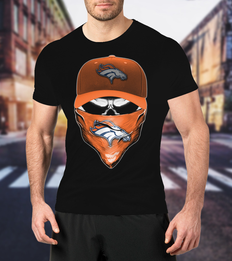 Denver Broncos Skull Cap And Bandana NFL Fan Gear T-Shirt