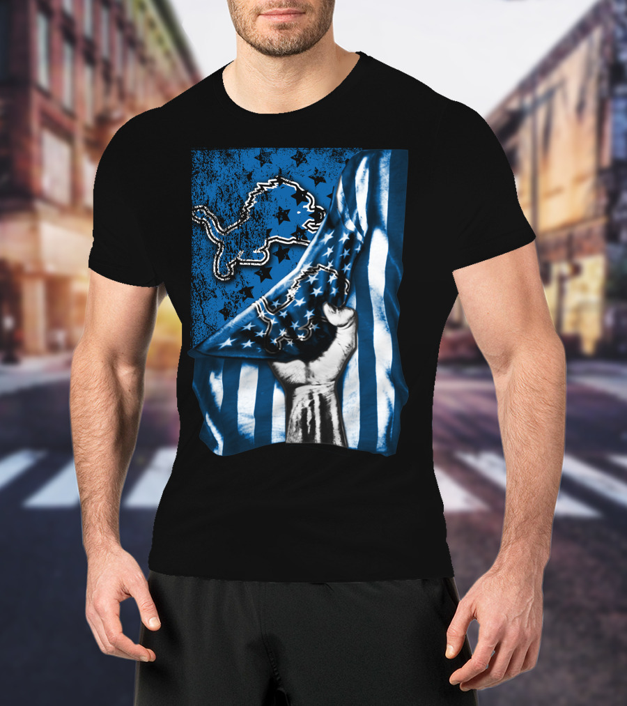 DETROIT LIONS American Flag Fist T-Shirt