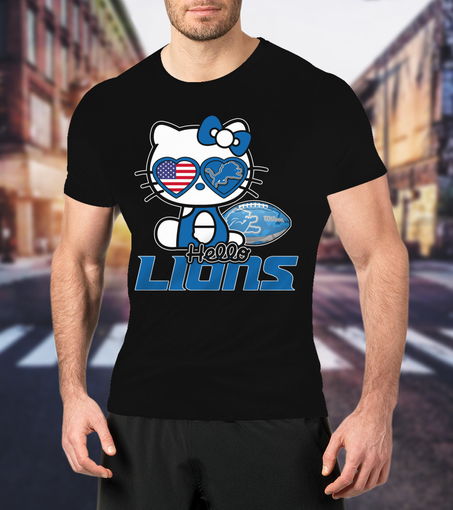 Hellokitty Detroit Lions American Flag Wilson Football T-Shirt