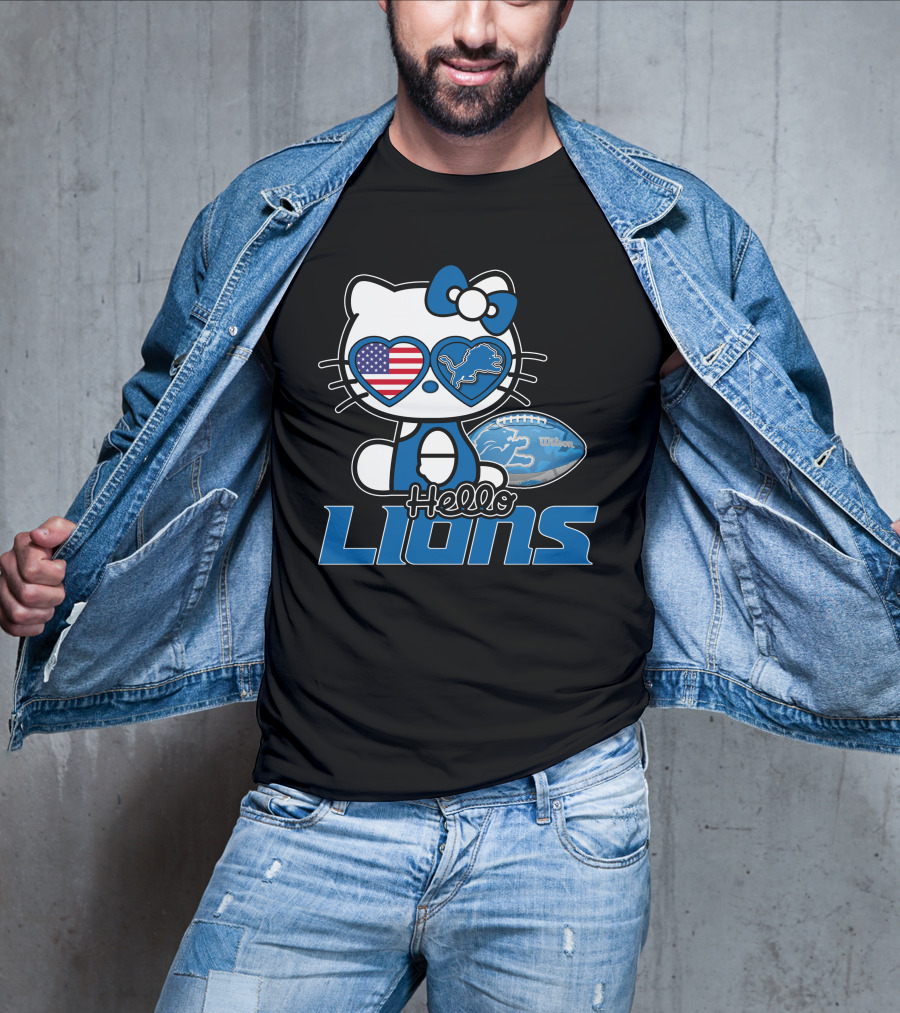Hellokitty Detroit Lions American Flag Wilson Football T-Shirt