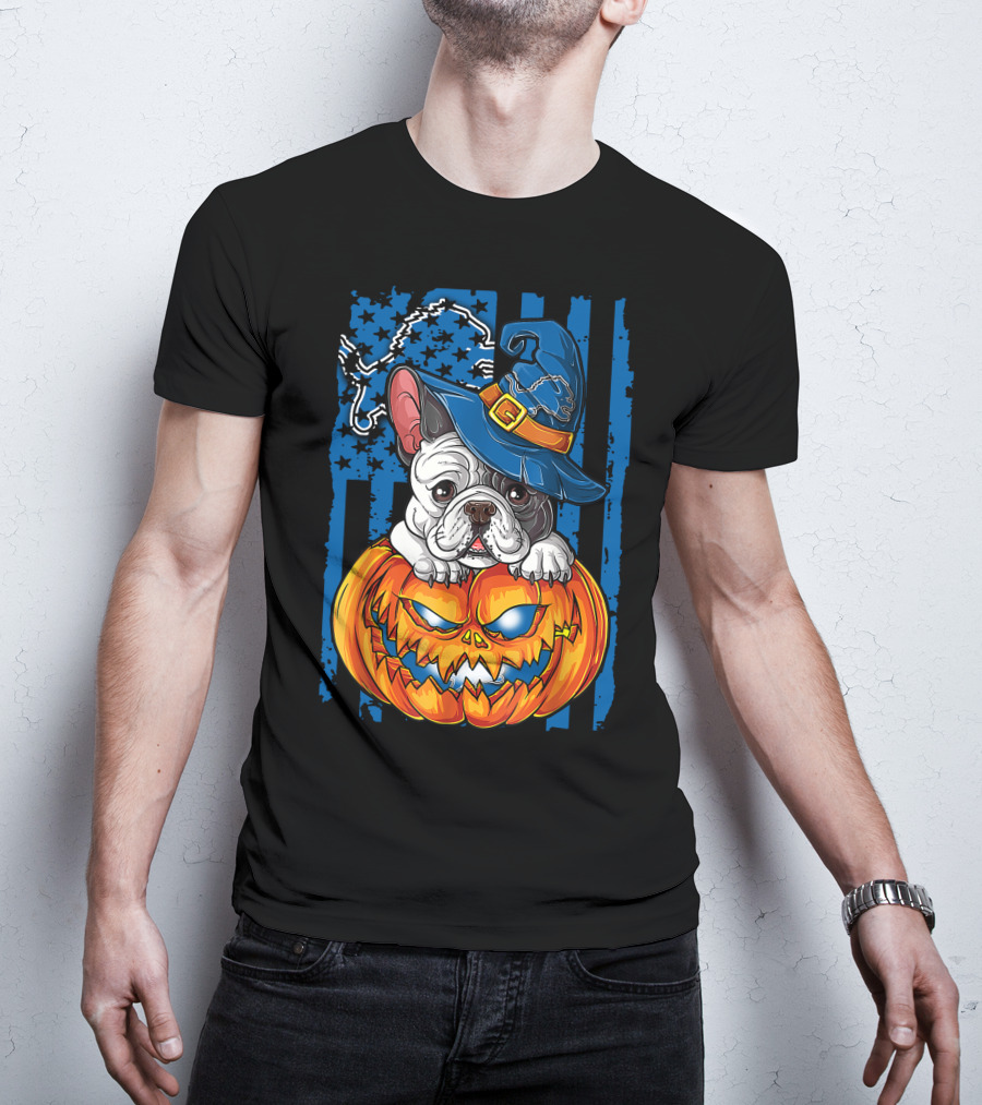 Hlw Bulldog Halloween Detroit Lions Pumpkin Wizard T-Shirt