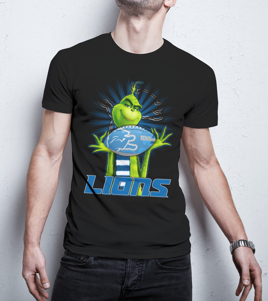 Grinch Holding Detroit Lions Wilson Football T-Shirt