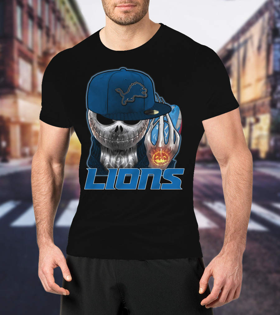 Jackskull Detroit Lions Halloween Football Fan Skull Cap T-Shirt