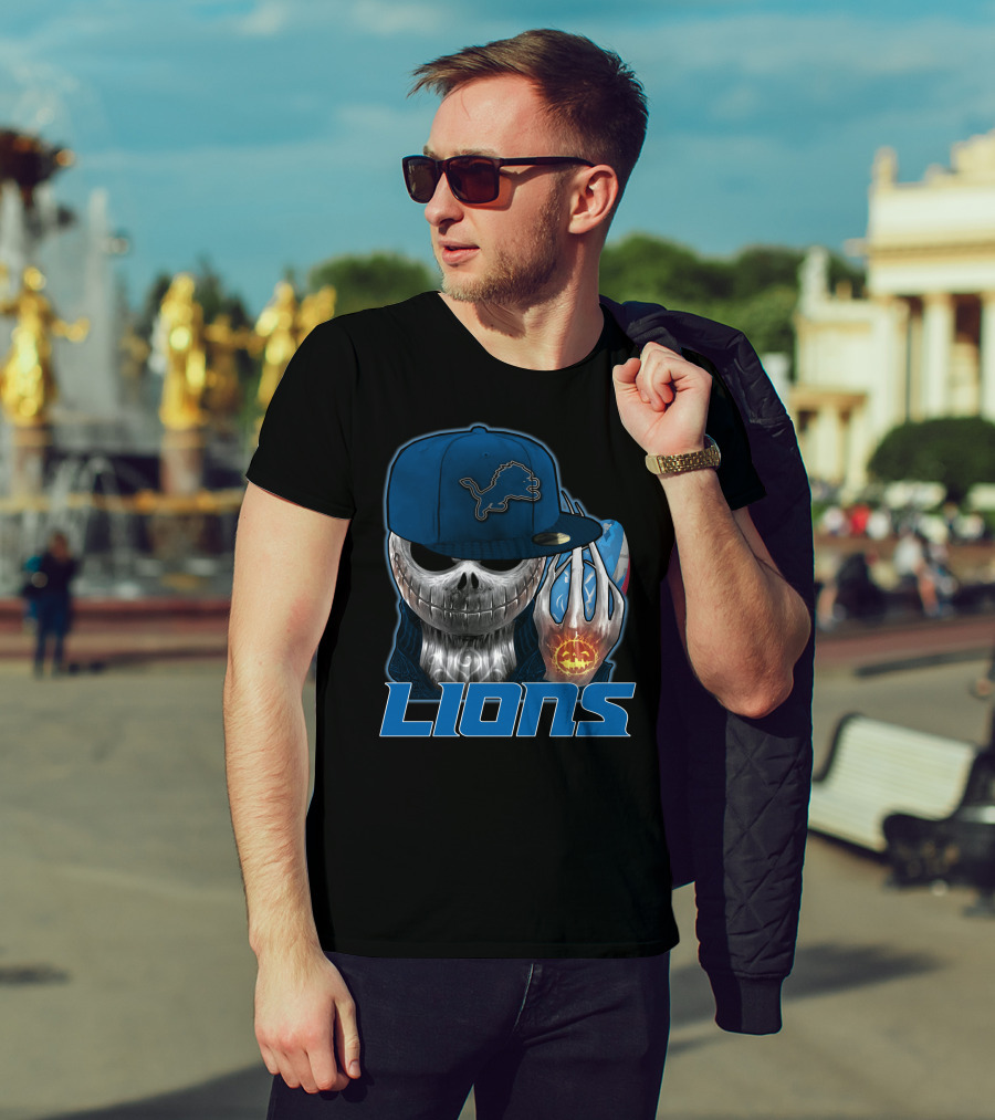 Jackskull Detroit Lions Halloween Football Fan Skull Cap T-Shirt