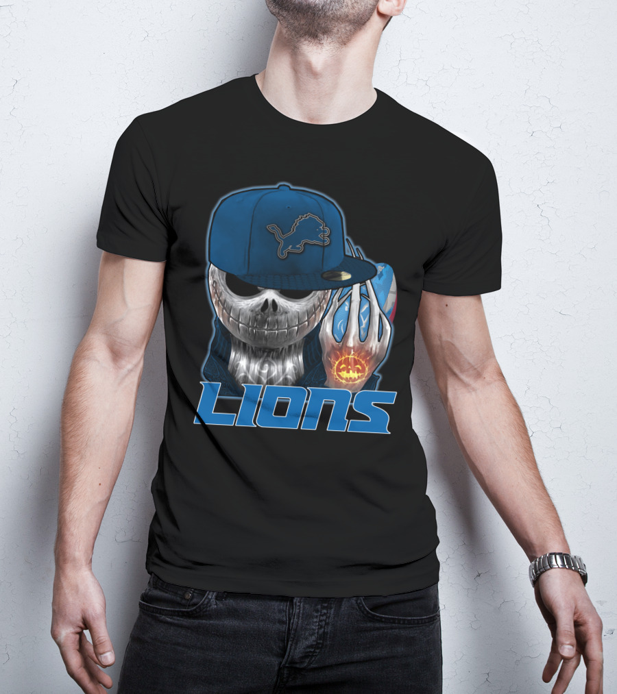 Jackskull Detroit Lions Halloween Football Fan Skull Cap T-Shirt