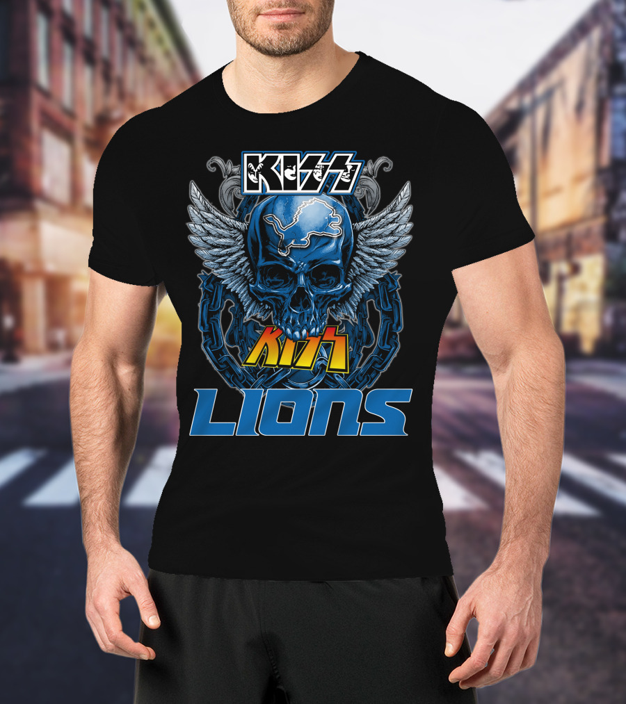 Kiss Skull Wings Detroit Lions T-Shirt