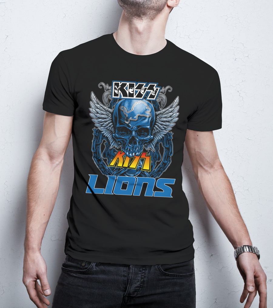 Kiss Skull Wings Detroit Lions T-Shirt