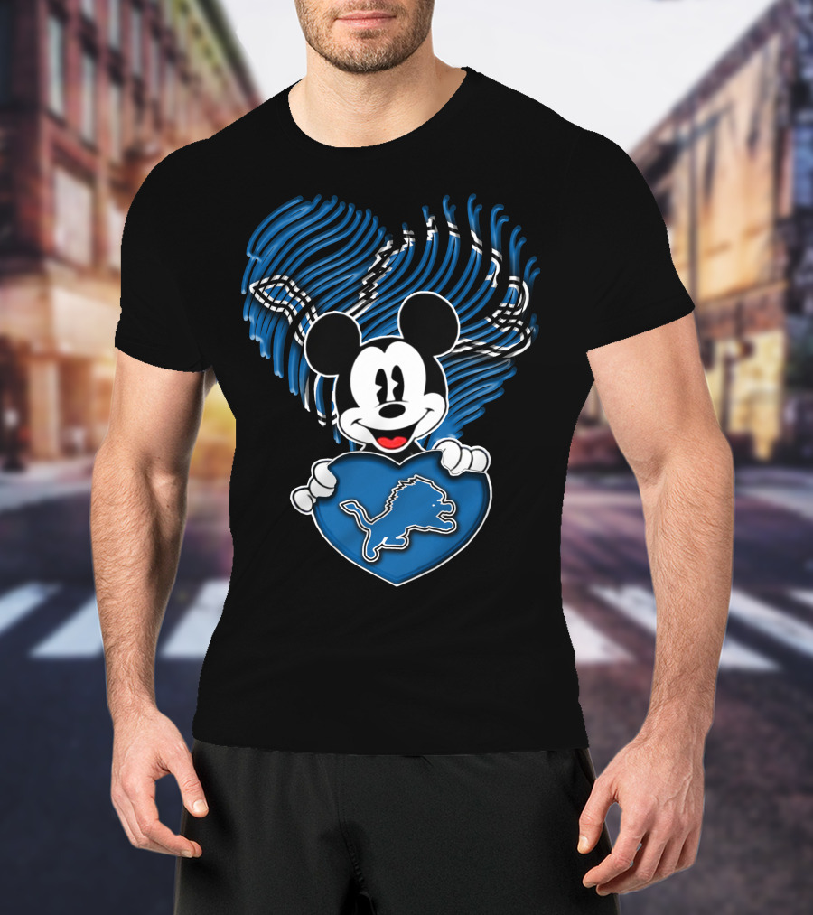 Mickey Mouse Heart Detroit Lions Fan T-Shirt