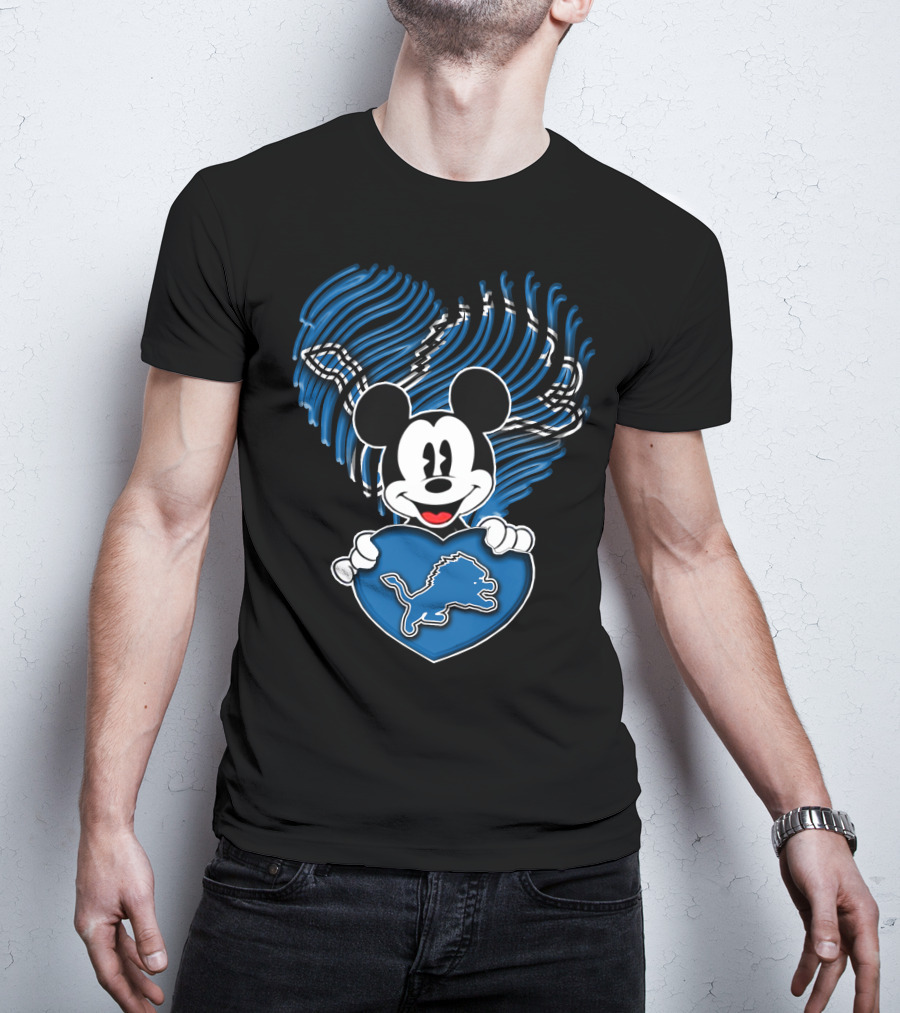 Mickey Mouse Heart Detroit Lions Fan T-Shirt