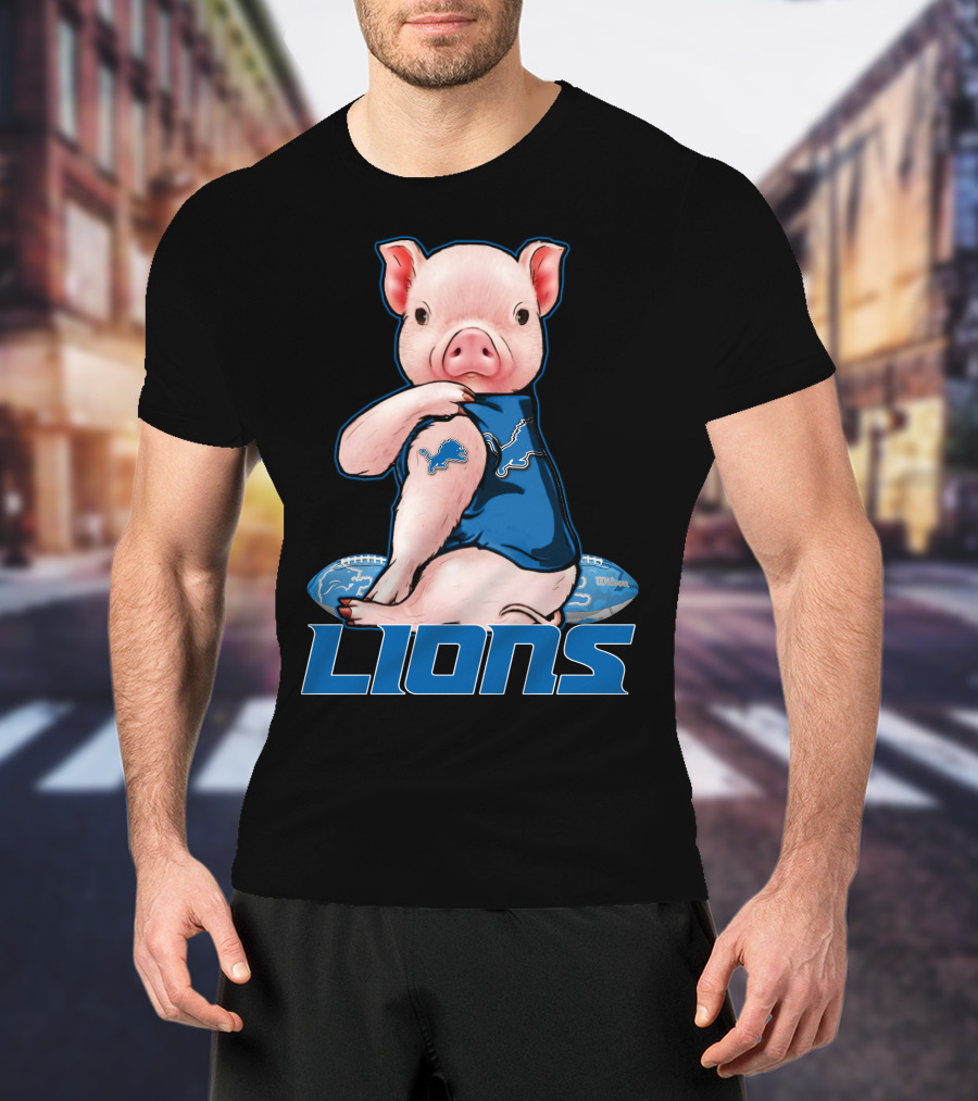 Detroit Lions Pig In Blue T-Shirt
