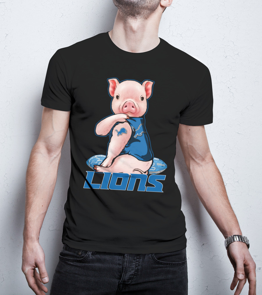 Detroit Lions Pig In Blue T-Shirt