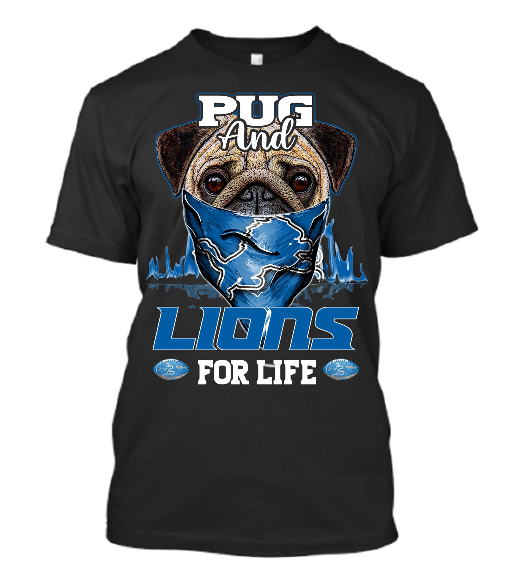 Pug And Lions For Life Detroit T-Shirt