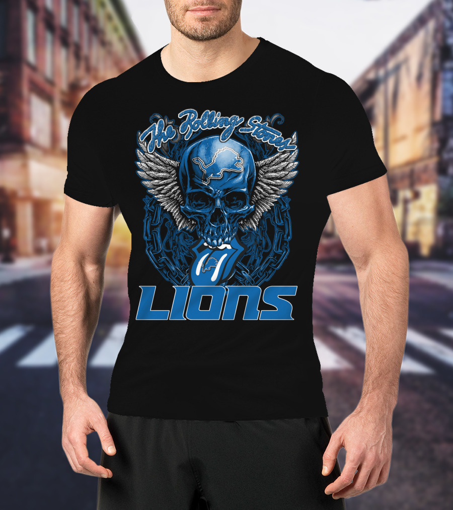 The Rolling Stones Detroit Lions Skull With Wings And Tongue T-Shirt