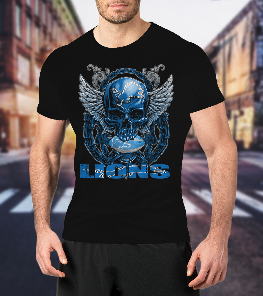 Skullfb Detroit Lions Winged Skull Helmet T-Shirt