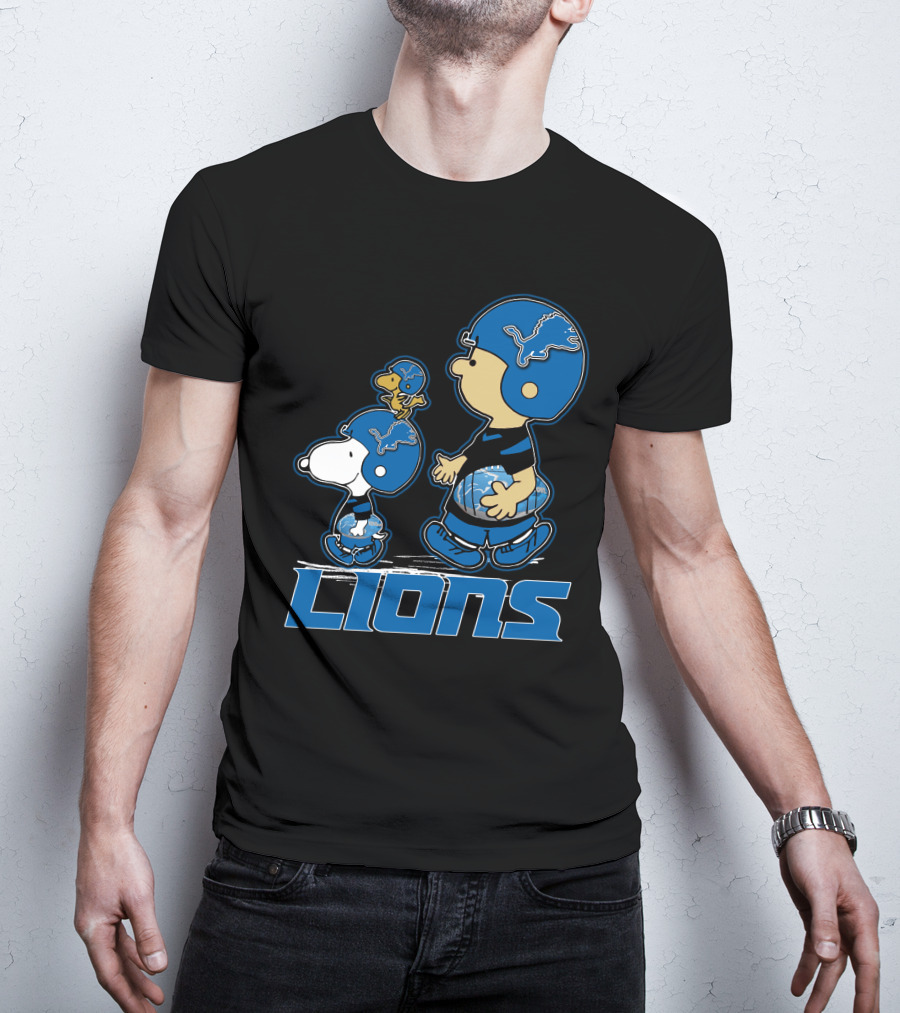 Snpfootball Detroit Lions Peanuts Characters With Lions Helmets T-Shirt
