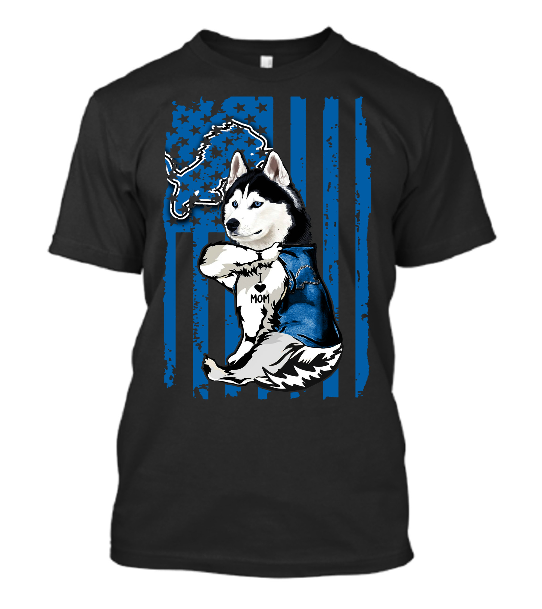 Siberian Husky Detroit Lions American Flag Mom T-Shirt