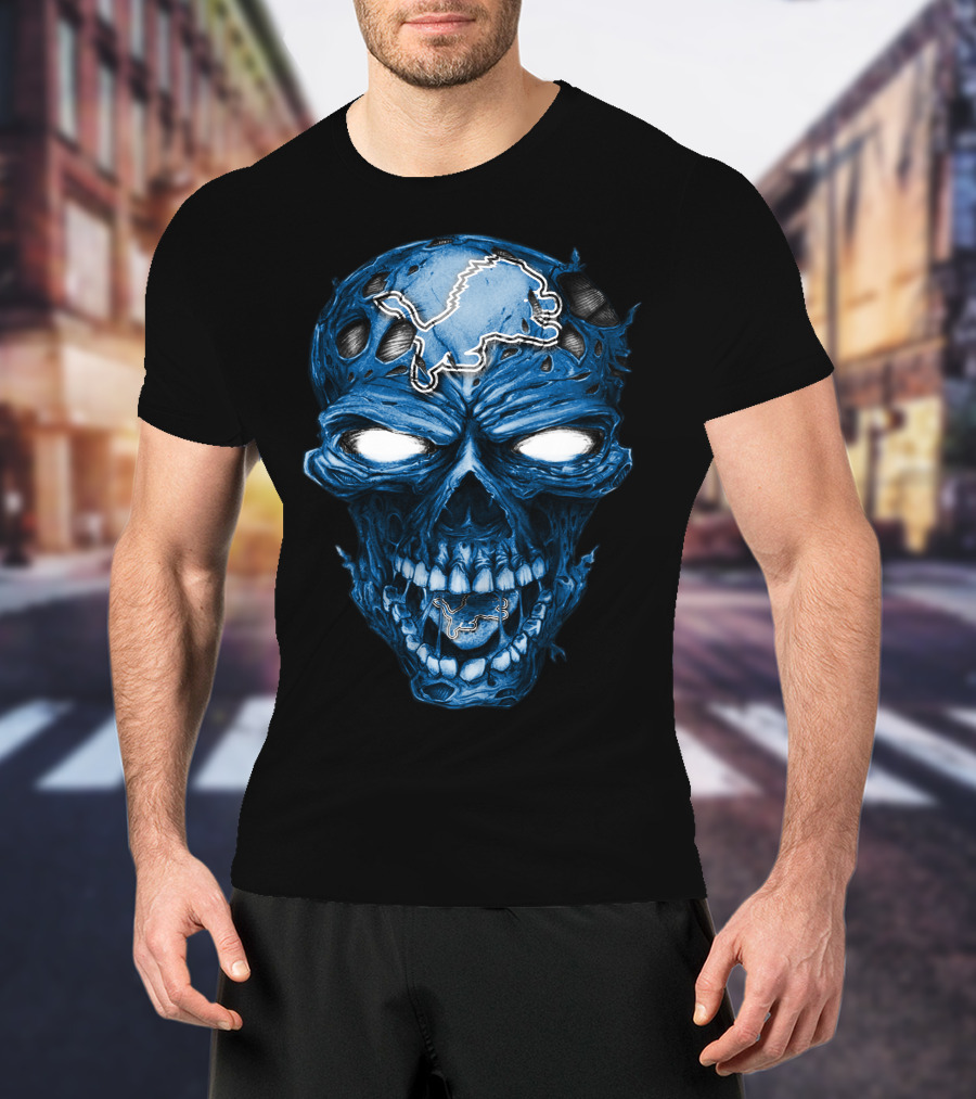 Skull Detroit Lions Blue Dark T-Shirt