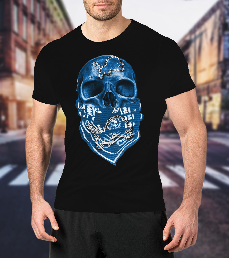 Skull Detroit Lions Bandana Fan T-Shirt