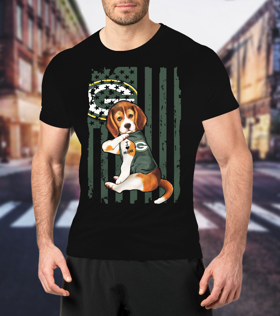 Beagle I Love Mom Green Bay Packers Fan T-Shirt