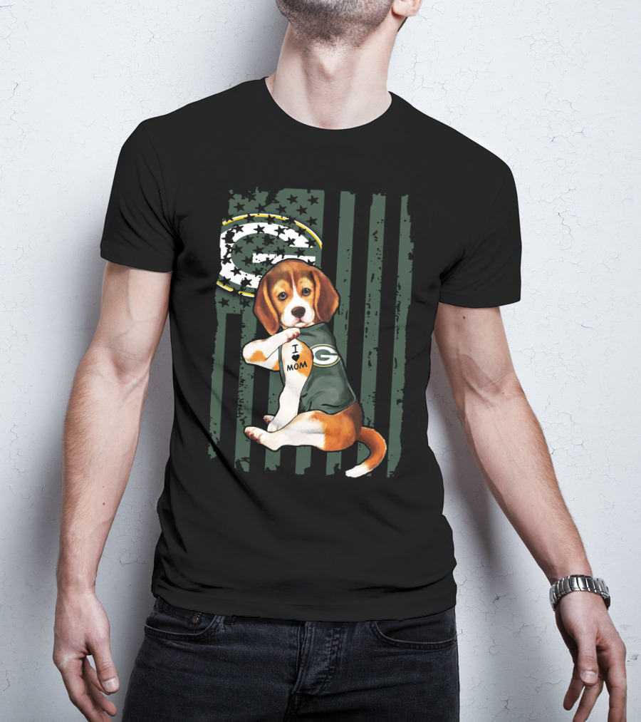 Beagle I Love Mom Green Bay Packers Fan T-Shirt