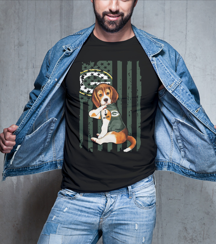 Beagle I Love Mom Green Bay Packers Fan T-Shirt