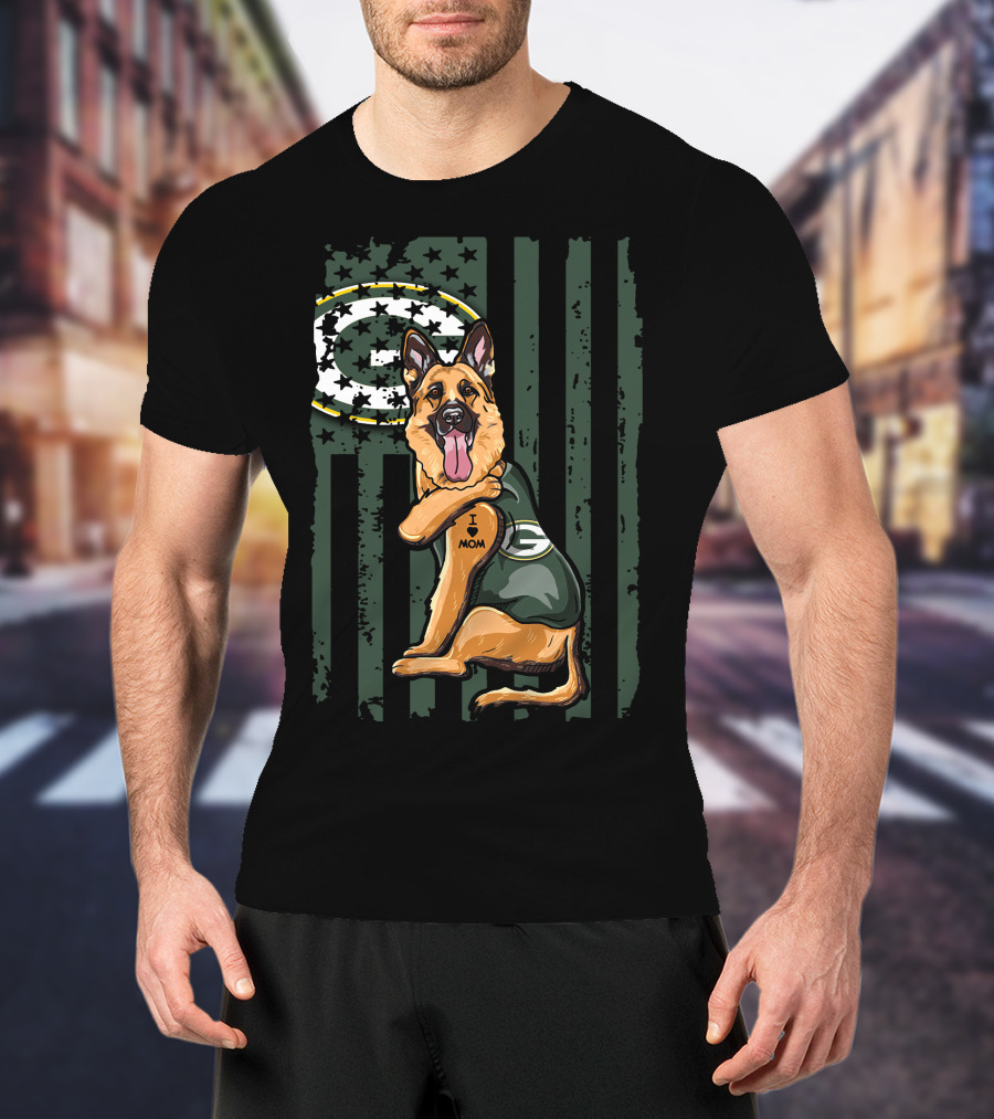 German Shepherd Green Bay Packers G Logo I Love Mom T-Shirt