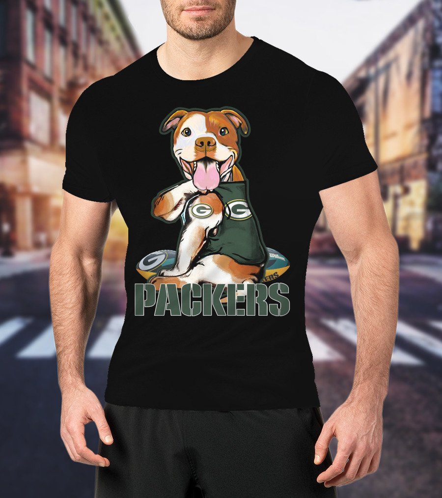 Packers Pitbull With Green Bay Wilson Football T-Shirt