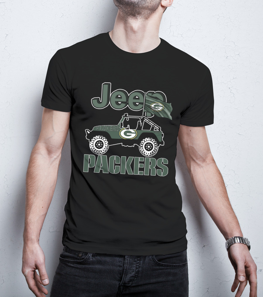 Jeep Packers Green Bay Logo With Flag T-Shirt