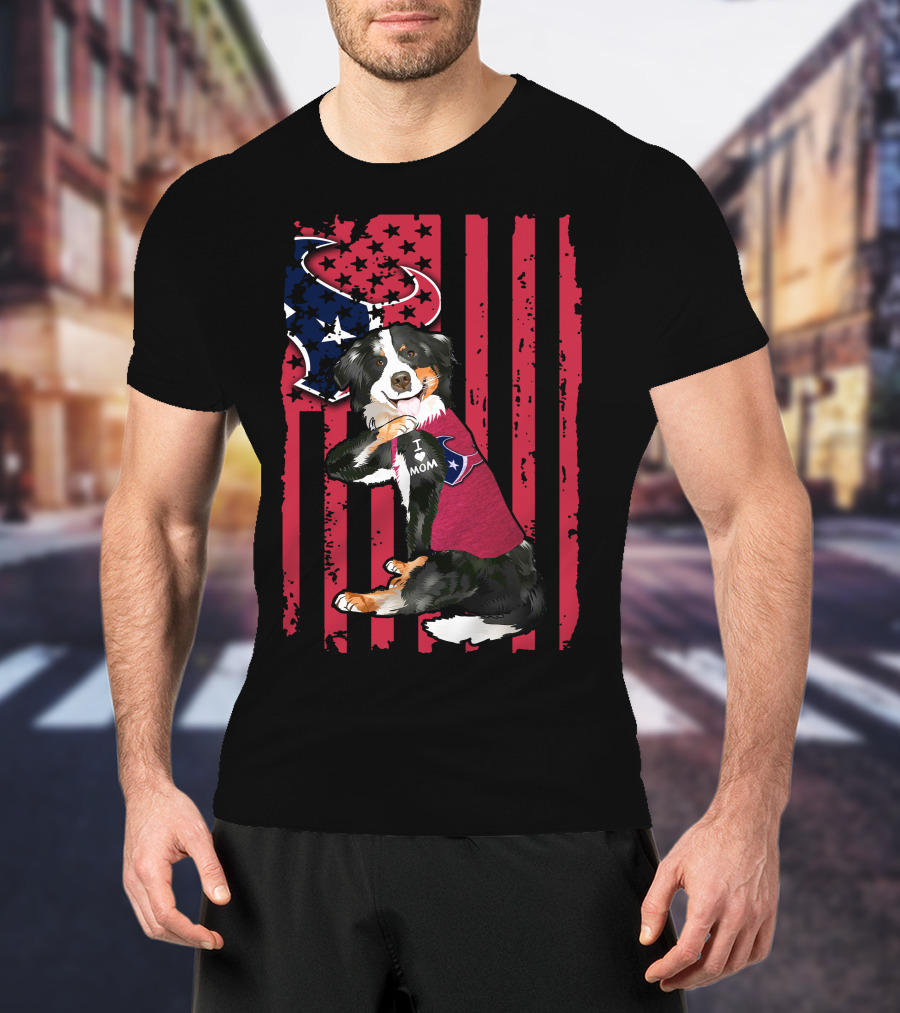 Border Collie I Love Mom Houston Texans Flag T-Shirt