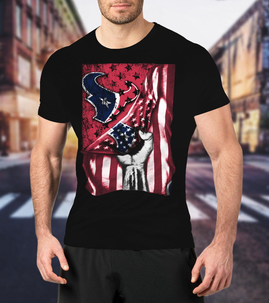 Patriotic Houston Texans Stars And Stripes Flag T-Shirt