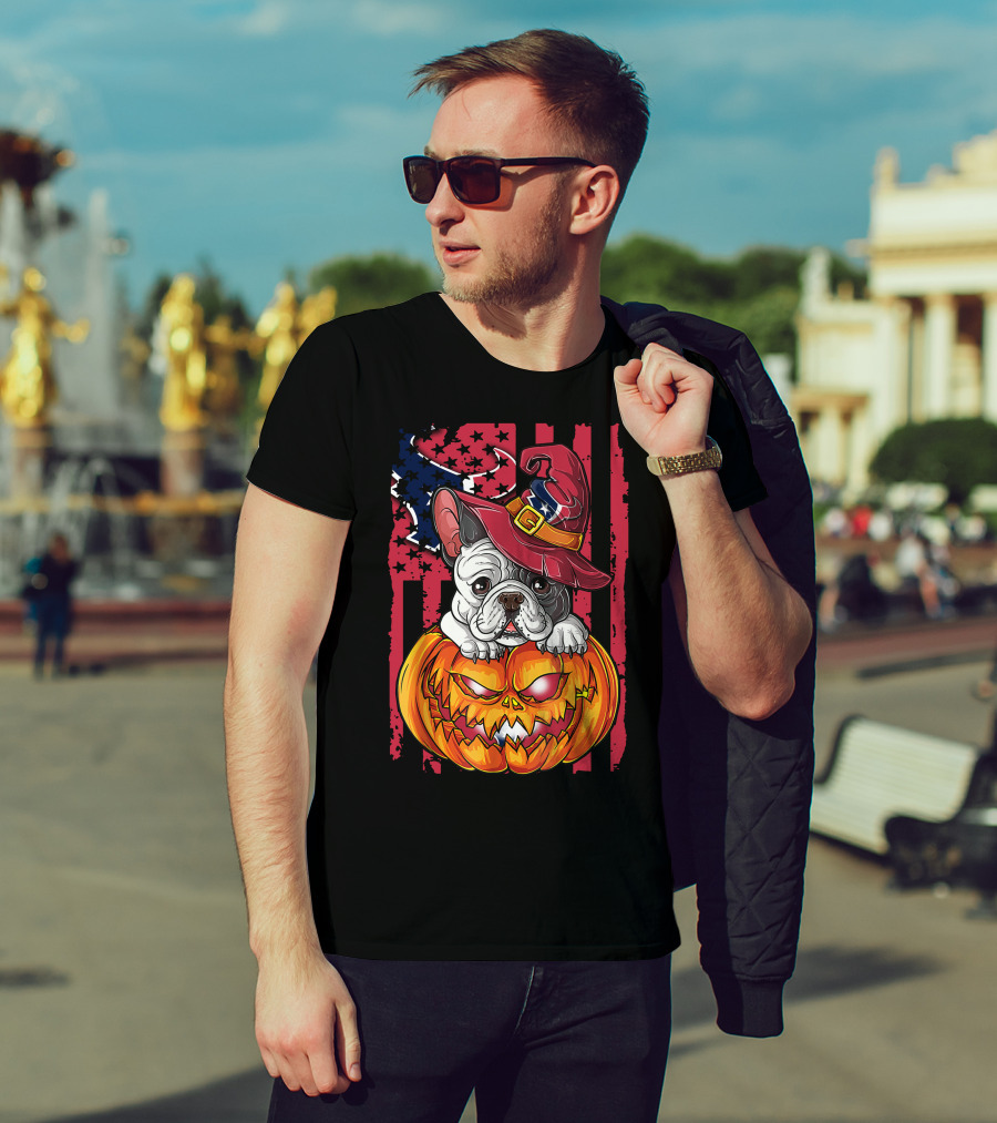 Hlw Bulldog Houston Texans Halloween Pumpkin Background T-Shirt