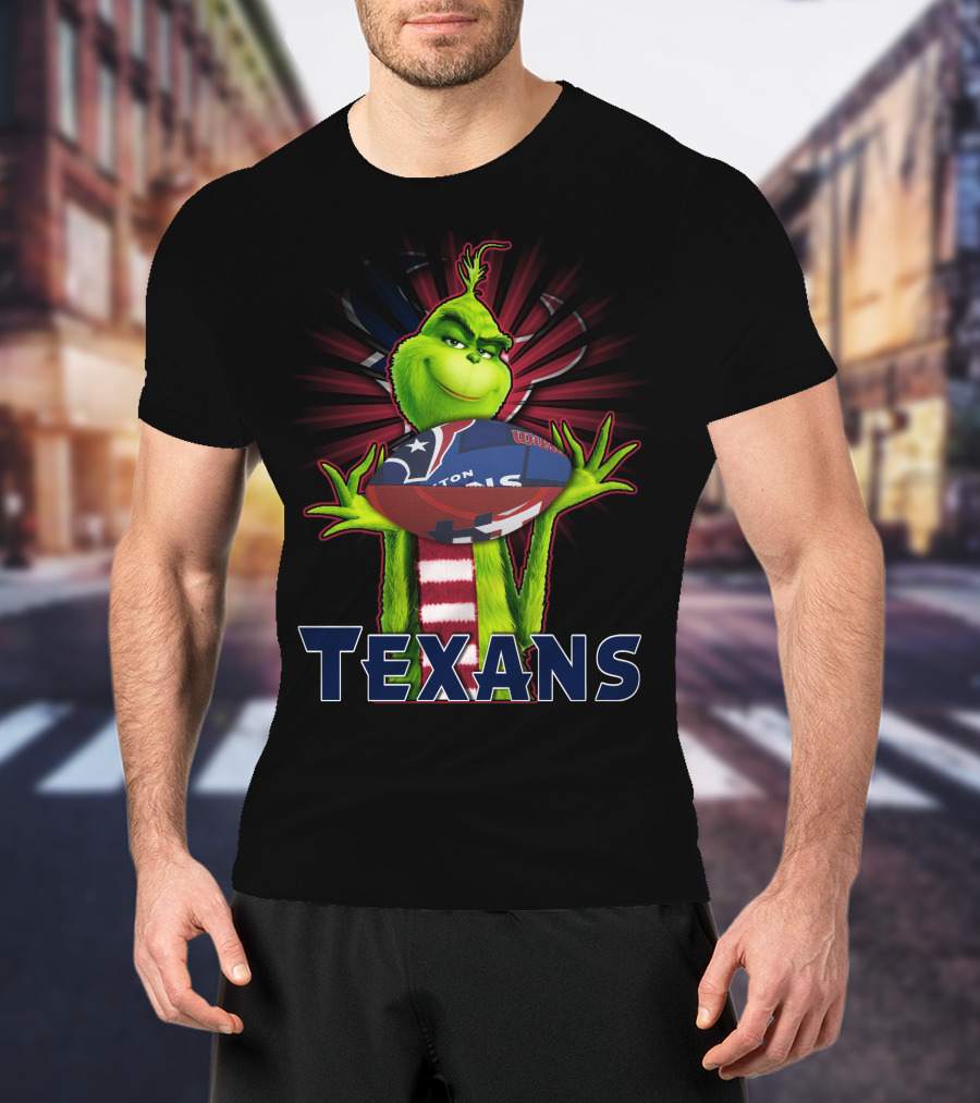 Grinch Holding Houston Texans Football T-Shirt