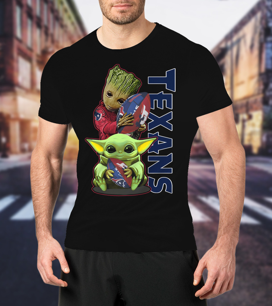 Grzd Houston Texans Groot And Baby Yoda Football Fan T-Shirt