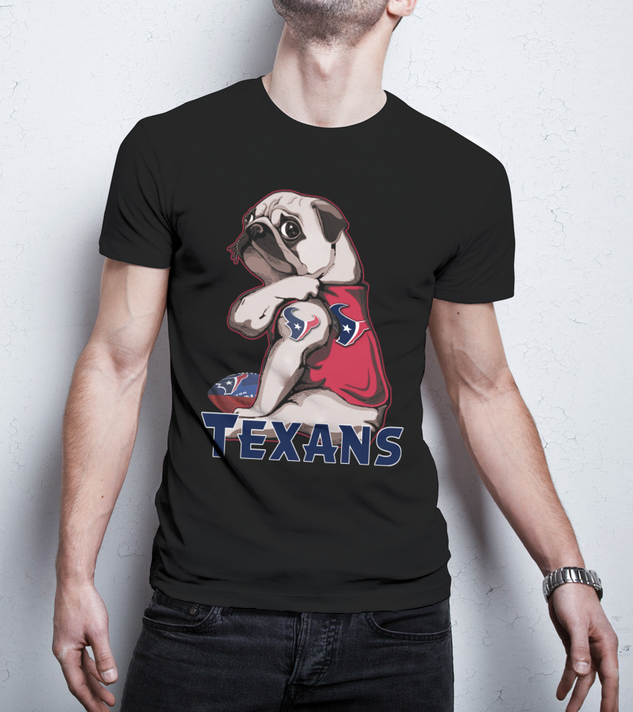 Pug Texans Football Team Fan T-Shirt