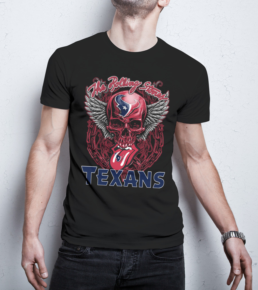 The Rolling Stones Houston Texans Skull Winged Logo Tongue T-Shirt