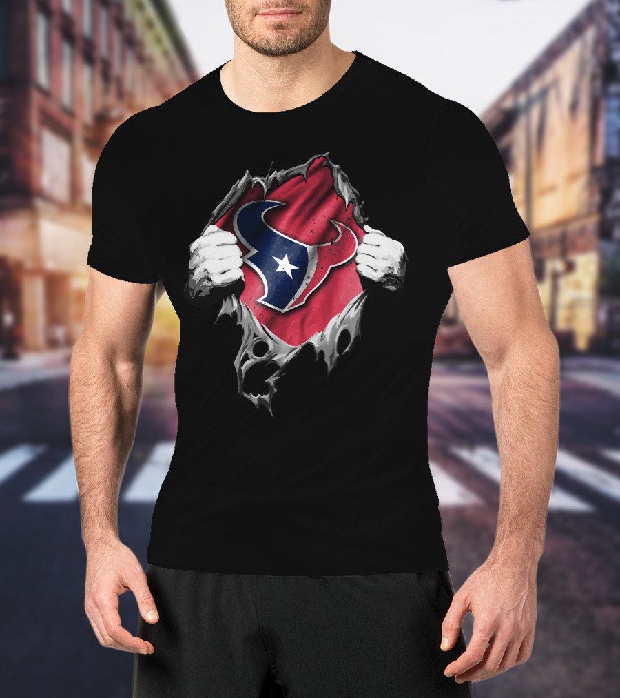 Ripped Houston Texans Logo Concept With Torn Fabric Effect T-Shirt