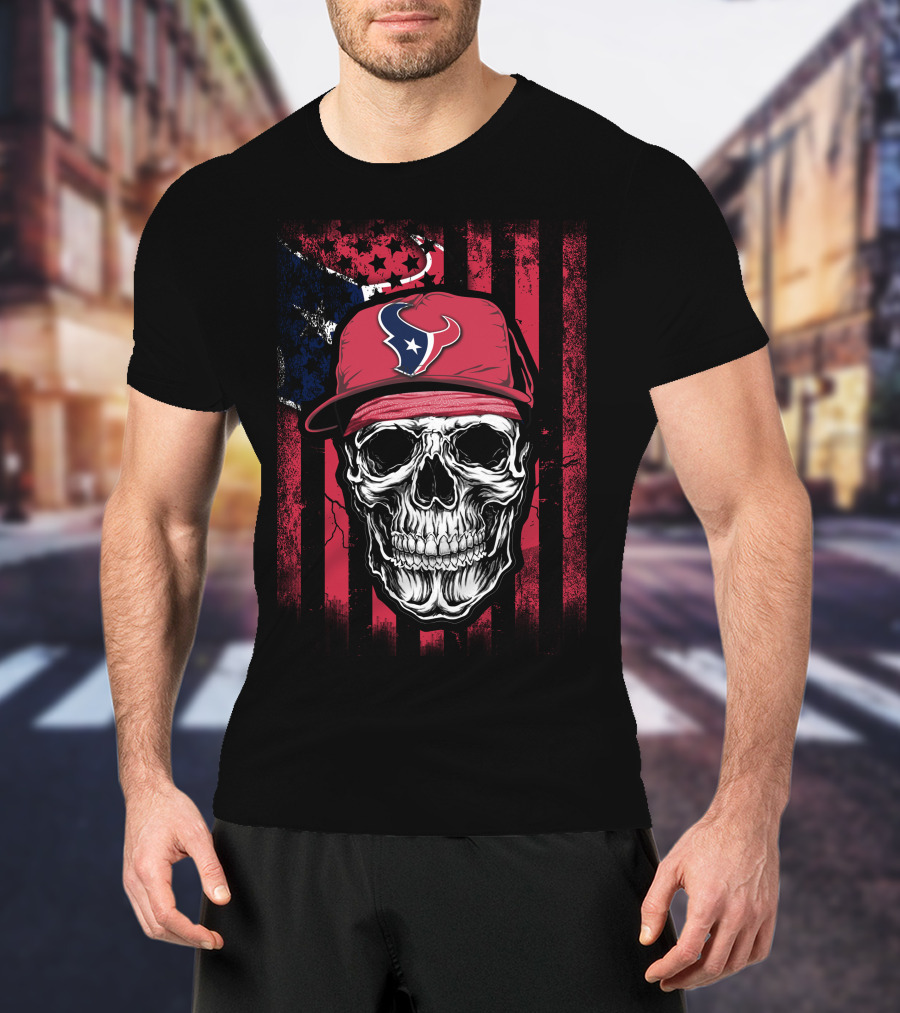 Houston Texans Logo Skull Patriot Flag T-Shirt
