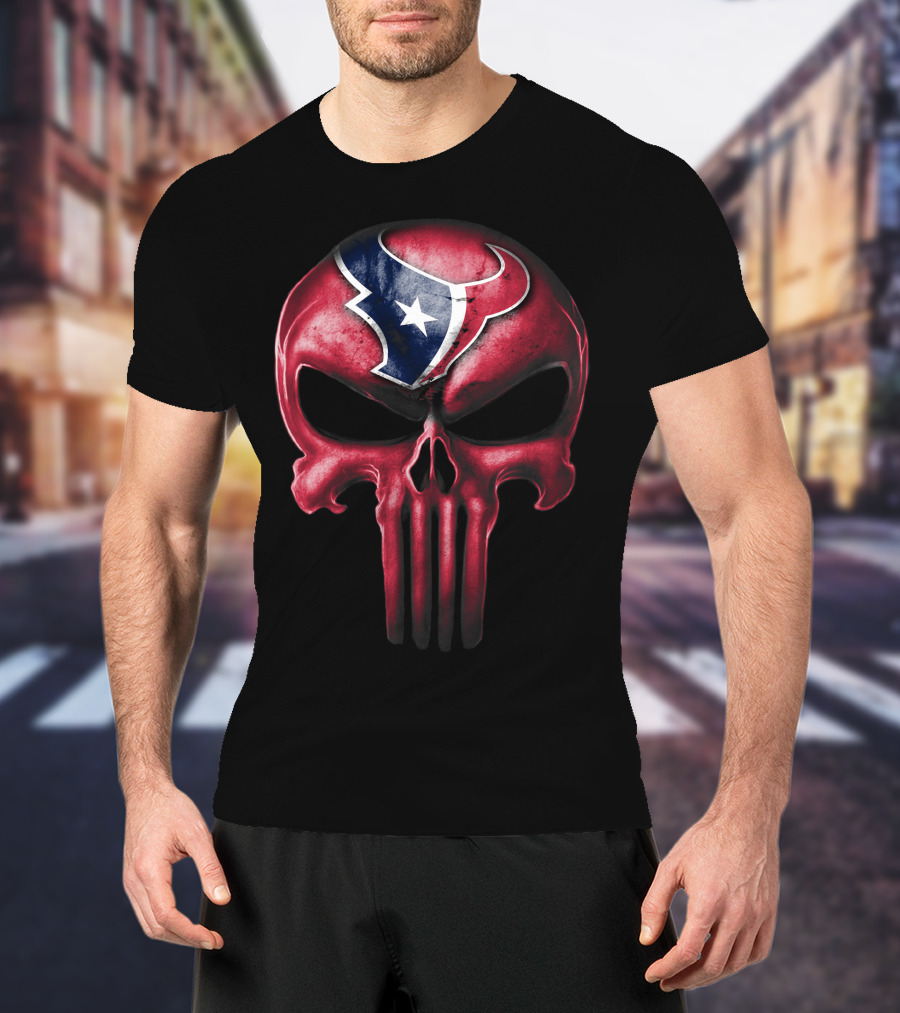 Skull Houston Texans Logo Red And Blue Fusion T-Shirt