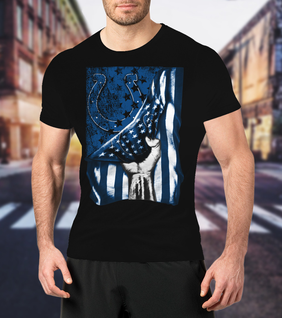 Indianapolis Colts Horseshoe American Flag Hand T-Shirt